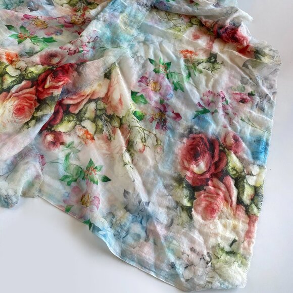 Flower Print Large Cotton Linen Blend Shawl Scarf Wraps 40"x69" - Picture 5 of 11